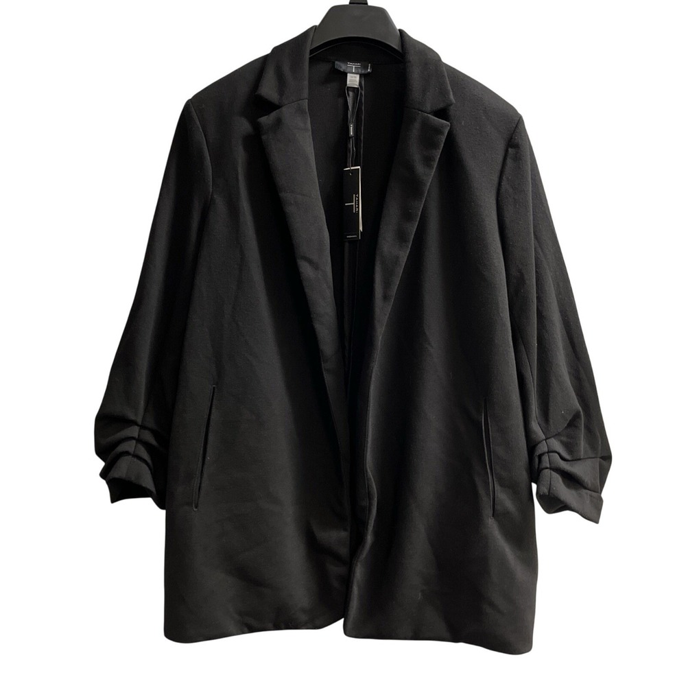 Tahari Blazer Womens 3X Black Open Front Ruched Sleeve Viscose Blend Comfort